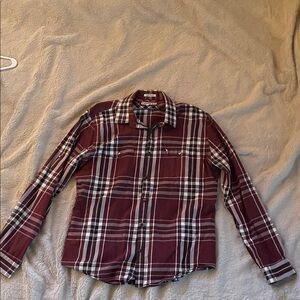 Men’s Vintage Express Burgundy Plaid Button-Down Shirt